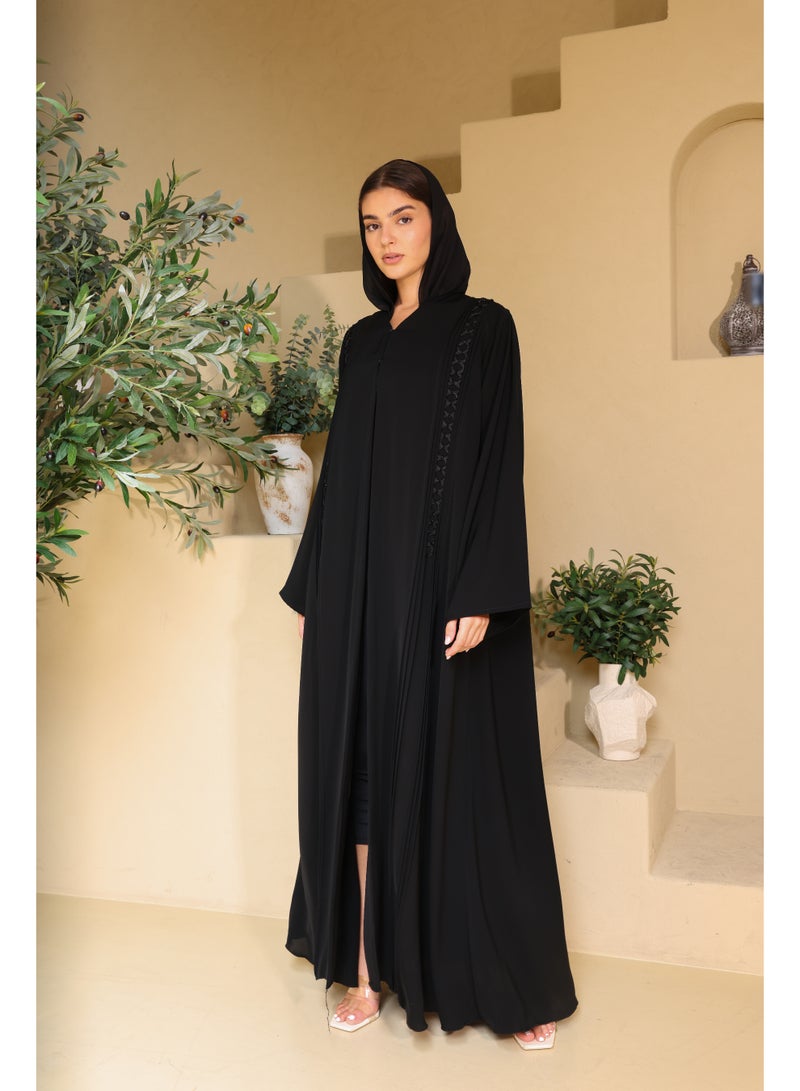 IKKXA Celestial Jet Open-Stitch Abaya - Image 1